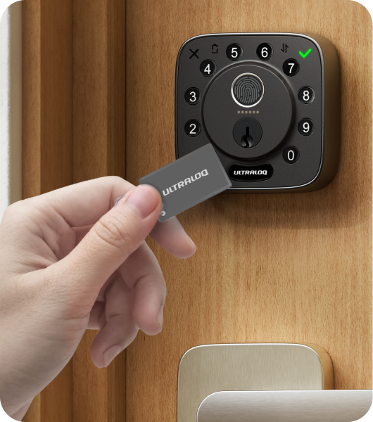 ULTRALOQ Bolt Pro smart lock unlocked with a key fob