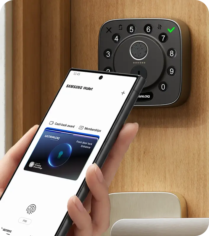 ULTRALOQ Bolt Pro smart lock unlocked with Samsung Wallet tap-to-unlock