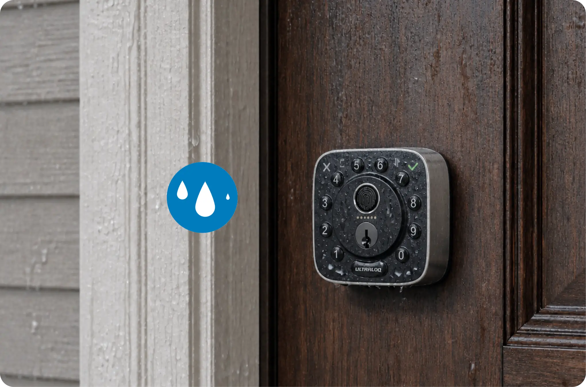 ULTRALOQ Bolt Pro smart lock installed on an exterior door with weather-resistant protection