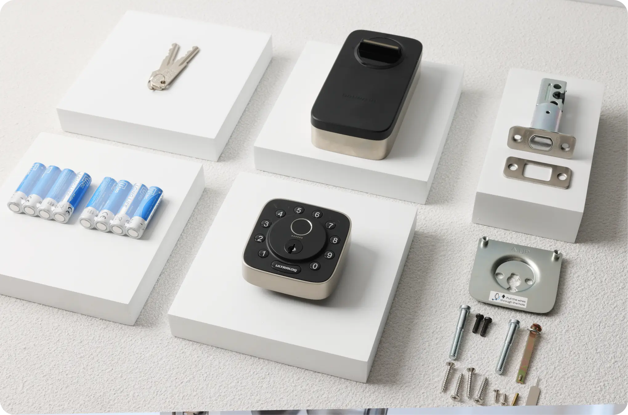 ULTRALOQ Bolt Pro smart lock package contents and installation accessories