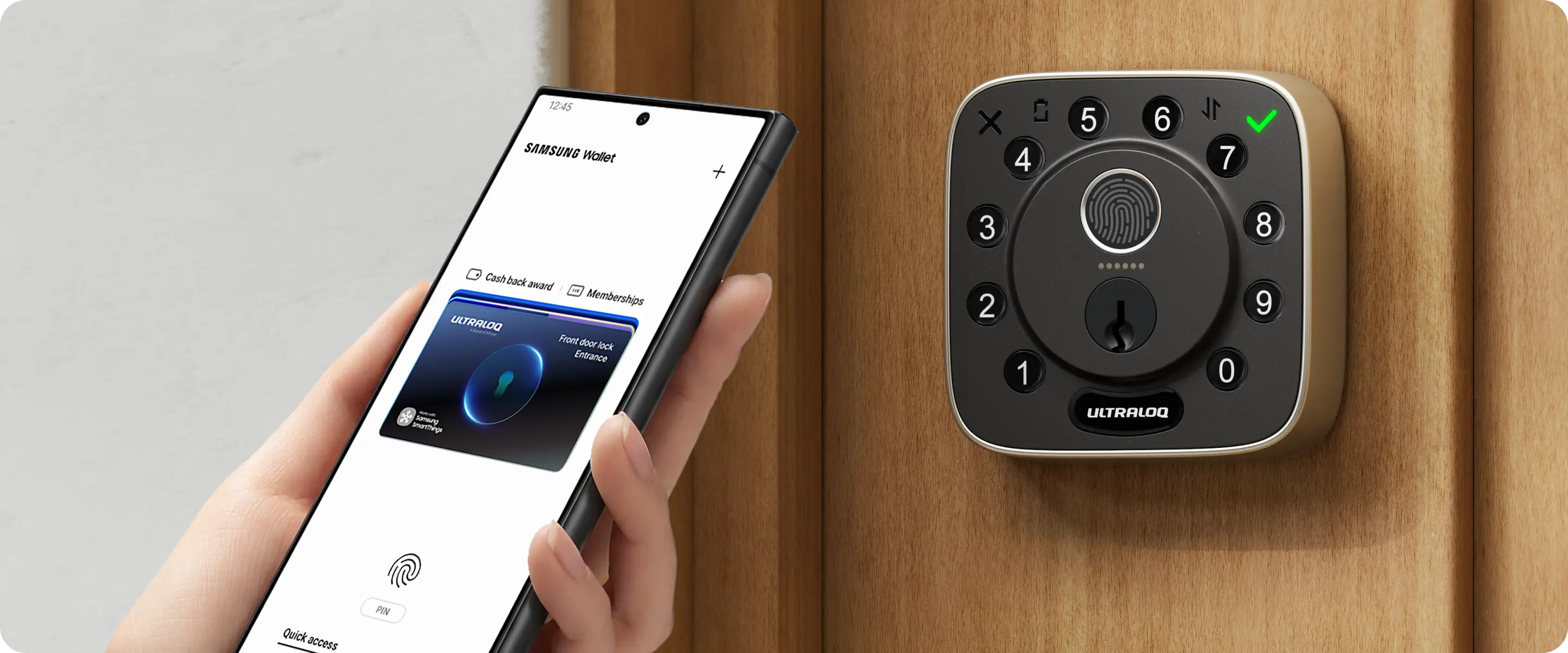 ULTRALOQ Bolt Pro smart lock unlocked with Samsung Wallet tap-to-unlock
